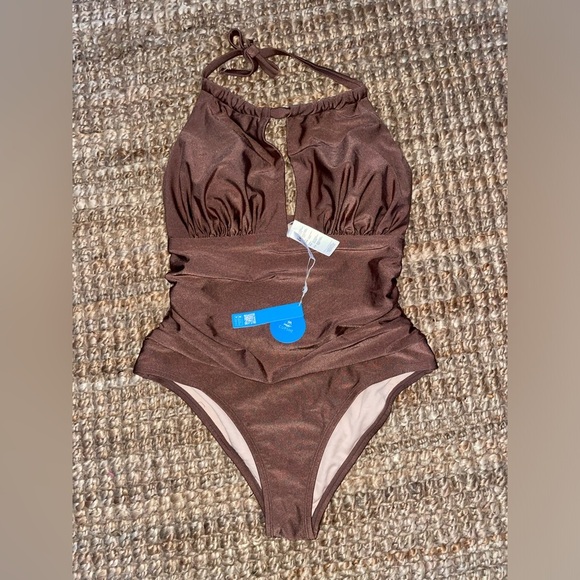 Cupshe Other - Cupshe Womens Plus Chocolate Brown Halter Top One Piece Swimsuit NWT